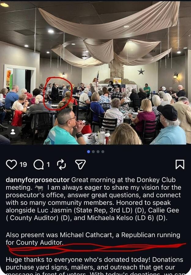 Donkey Club Instagram post, Cathcart circled in the audience