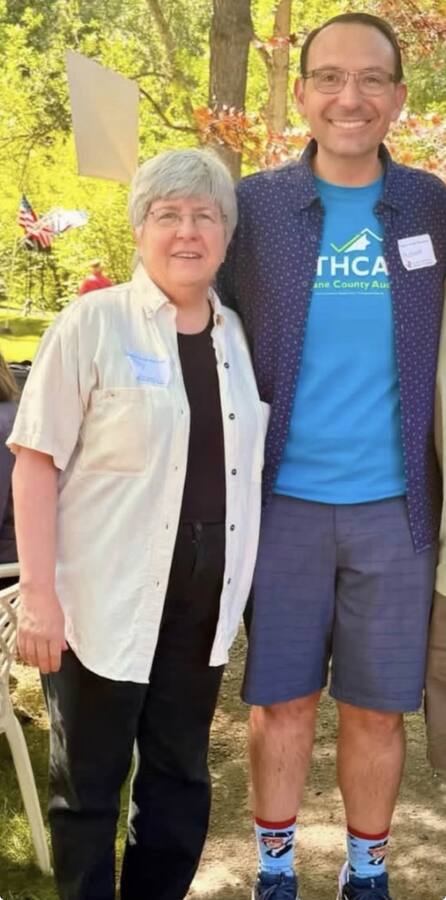 Cathcart in his County Auditor shirt with Democratic County Auditor Vicky Dalton